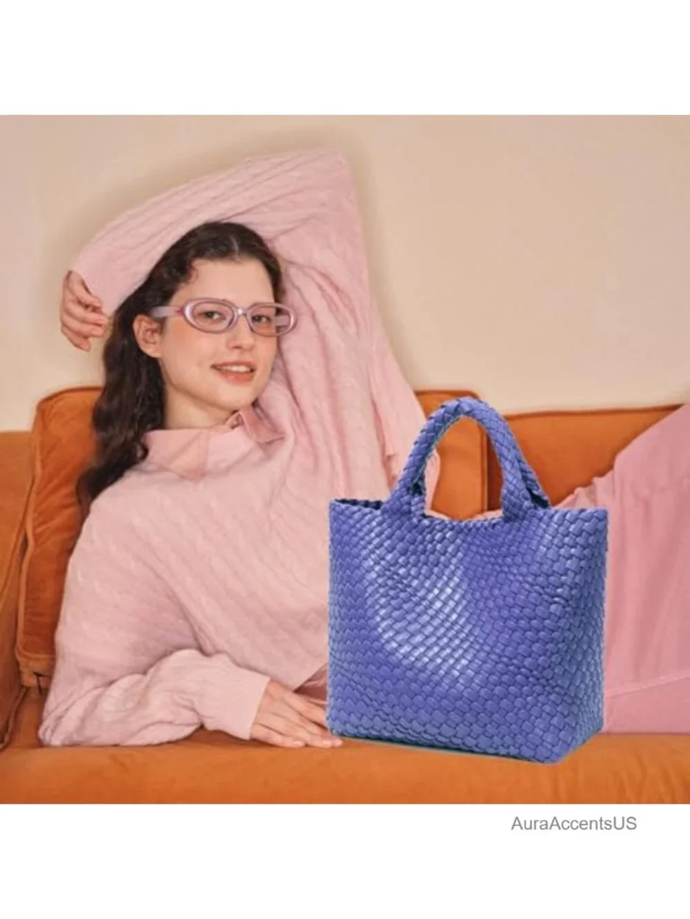Faux Leather Woven Tote Bag Large Capacity Shoulder Handbag